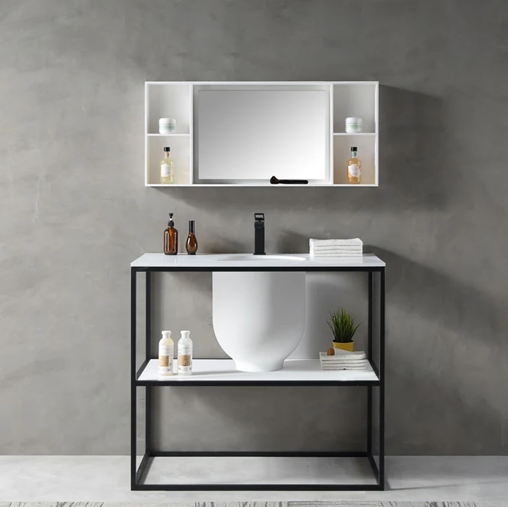 Interior Design Low Budget Small Cafe Resin Sink Wall Hung Console Bathroom Vanity for Bathroom