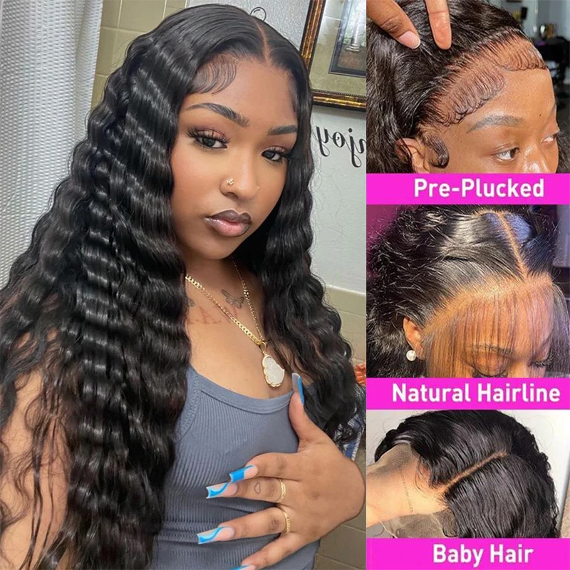 Brazilian Human Hair 28 Inch 200 Density Loose Deep Wave 13x4 Full HD Transparent Lace Frontal Wigs