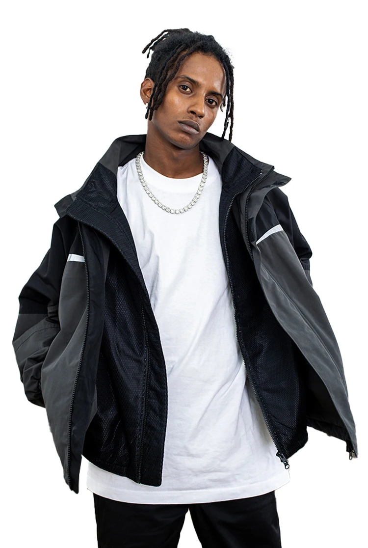 Good look wind and waterproof color patchwork double-layer stand-up collar trench coat