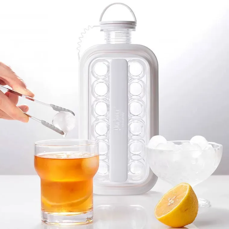 MJ Bar Kitchen Accessories Portable Ice Ball Maker Bottle 17 Grid Flat Body for Hockey Coffee Whiskey Ice Ball Maker Kettle