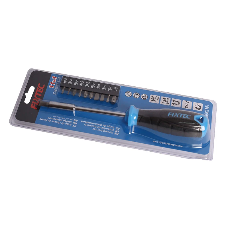 FIXTEC Hand Tool 11 IN 1 Household Magnetic Diy Repair Tool Kit for Home Screwdriver Bit Set
