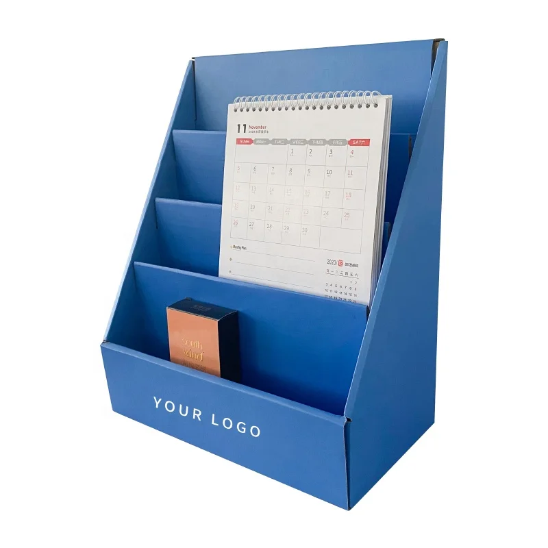 Durable Cardboard Display Stand Office File Brochure Holder Booklet Display Strong Rack 3 Layer Folding Shop Promotion Shelves