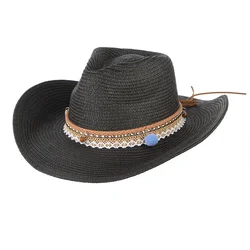 Lace Monochrome Straw Hat Fedora Hats For Adults Western Cowboy Wide Brim Straw Hat