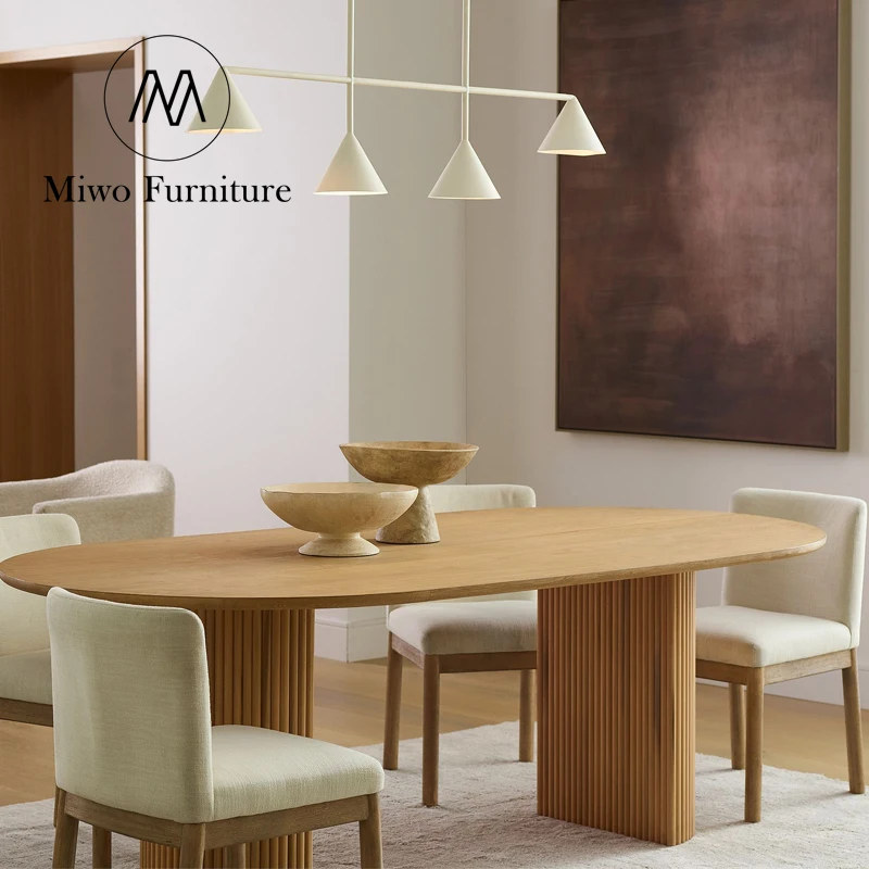 Northern New Style Oblong Natural Ellington Oval Pedestal Dining Table chair Set 4 6 Seater Modern Wooden workbench custom