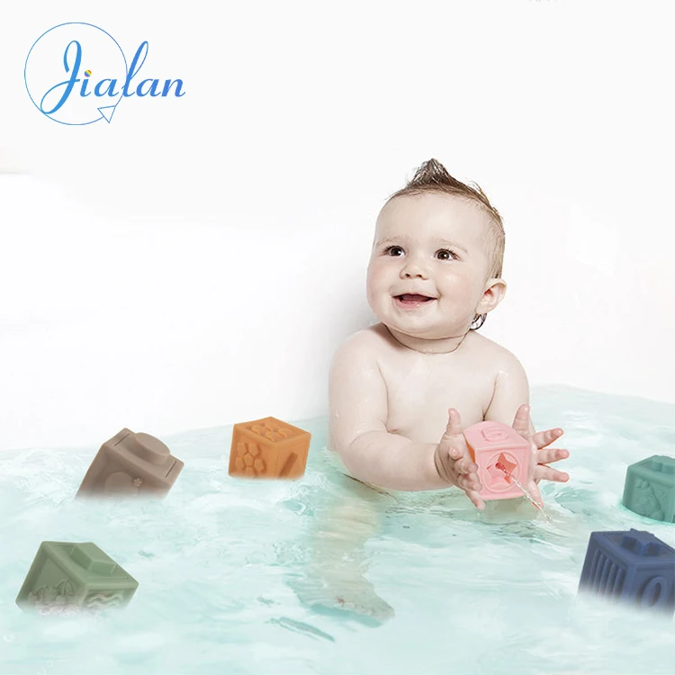 Number Blocks Stickers Bath Toys Kids Silicone Blocks Building Animal Shaped With Sound Toys