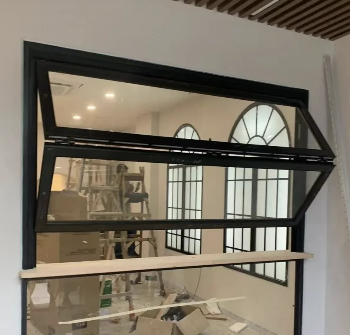 Commercial Bi Fold Up down Windows Outward Vertical Folding Black Aluminium Doors Window