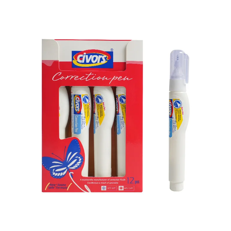 Оптовая продажа, 7 мл, Высококачественная быстросохнущая коррекционная ручка, встряхивание, сжатие, жидкость для коррекции белых чернил с металлическим наконечником, школьные принадлежности