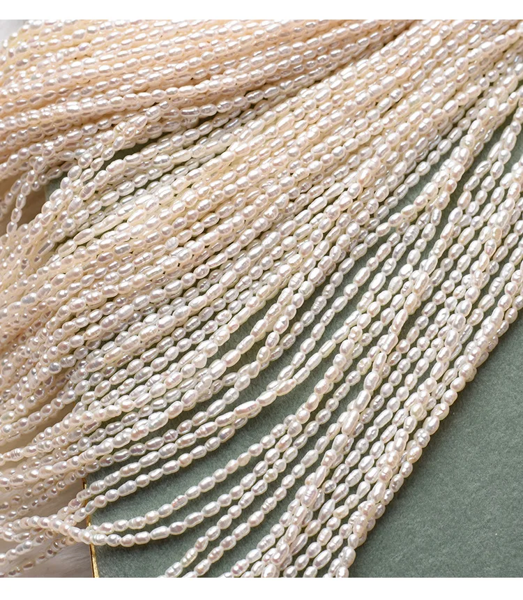 2-4mm Natural Freshwater Pearl Beaded High Quality Rice Round Potato Shape full hole Loose Pearls Small rice pearl