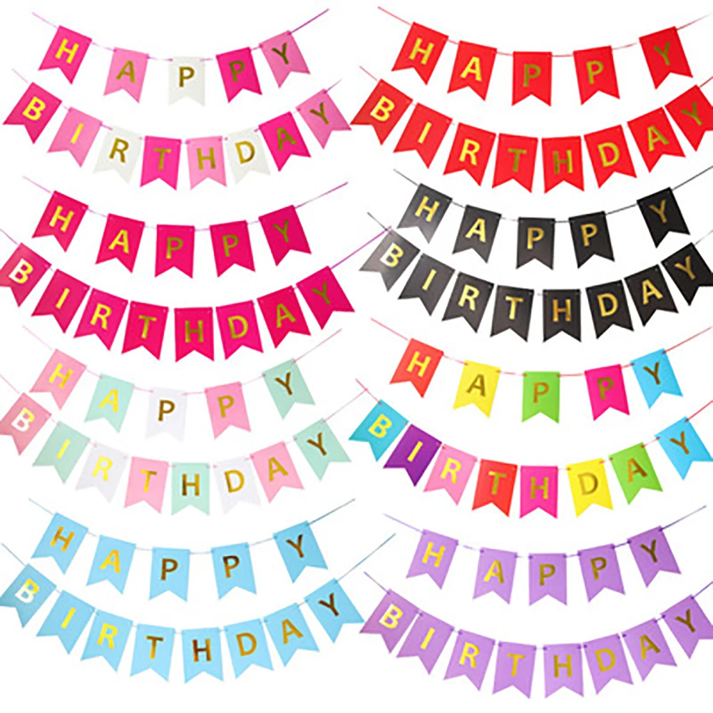 Wholesale birthday pull flag hot stamping fishtail trumpet happy birthday party decoration pull flag banner