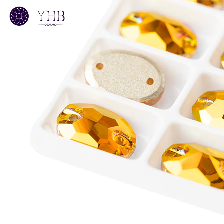 YHB Factory Direct Selling Glass Crystal Strass Oval Shape Sew On Crystal Clear Rhinestones