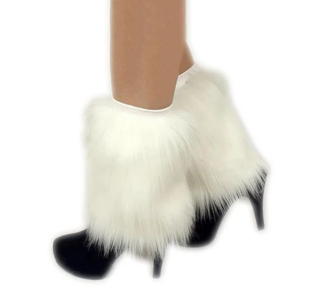 Women Girls Fashion Winter Warm Boot Covers Faux Fur Furry Solid Color Leg Warmers with Cuffs Japanese Knee Sleeve Leg Cover
