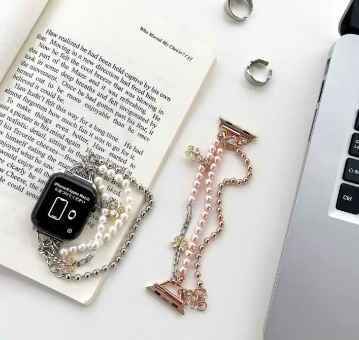 Fashion Handmade Elastic Dressy Pearl Band Bracelet for Apple Watch SE 8 7 6 5 4 3 2 1