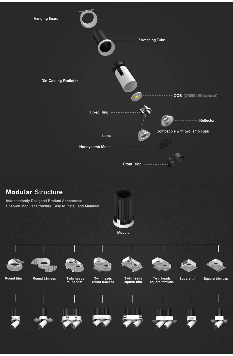 OBALS Grille ceiling lamp led adjustable downlight round 2*7w 12w deep recessed led downlight double head rectangular spot light