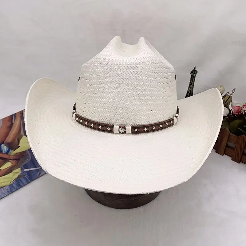 STS Hot Sale White Color Panama Hat Sun Protection Western Sombreros Paper Cowboy Straw Hat