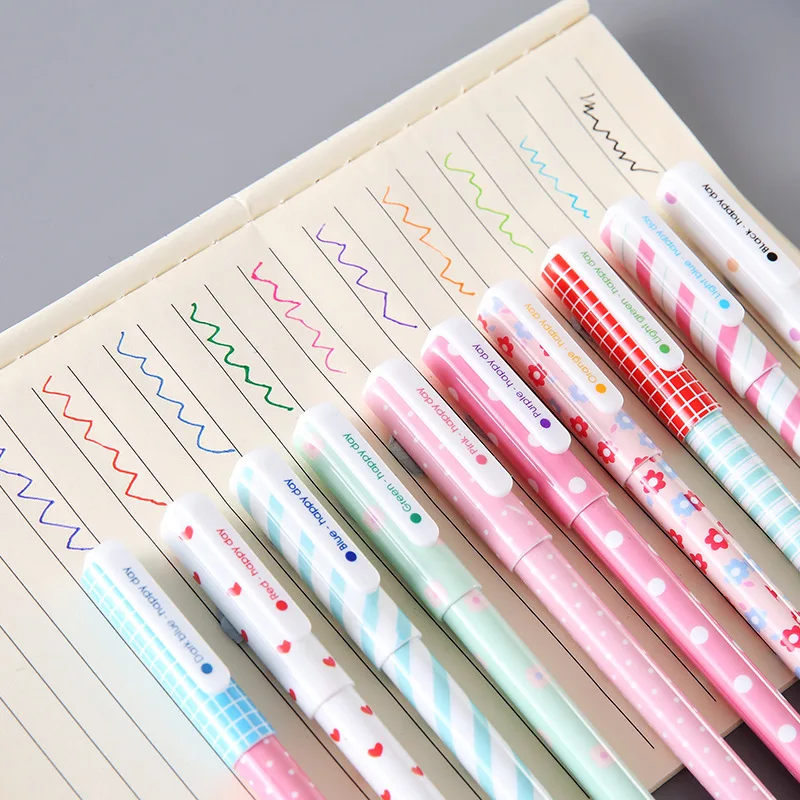 10 Pcs/Set 0.38mm Cute cartoon school student black gel pens set stationery supplies Kawaii School Stationery Supplies