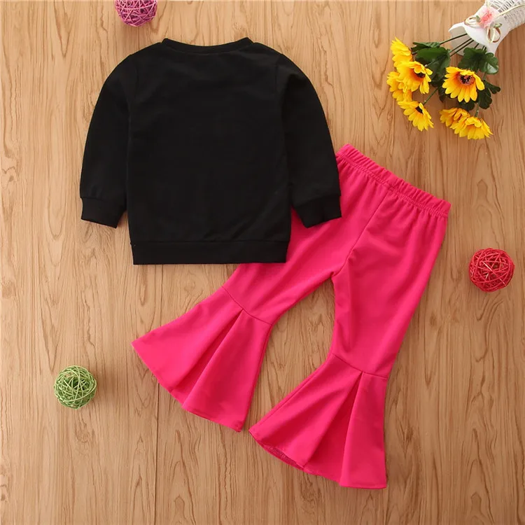 
Spring Autumn Kids Girl Clothes Black rainbow sweatshirts + ruffle pants 2pcs fashion girl clothing set 