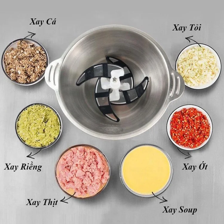 Hot Sell 2/3L Food Slicer Electric 4 Blade Knife Meat Chopper Stainless Steel Bowl Meat Grinder for Vietnam