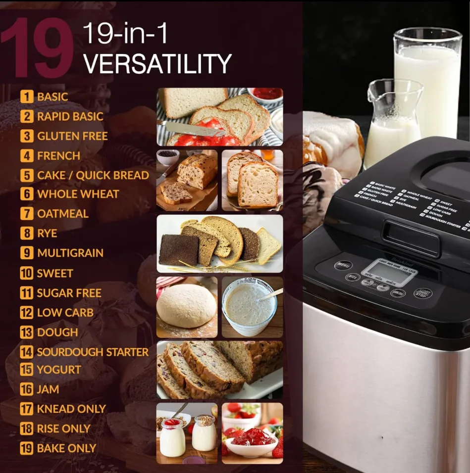 Popular Multifunctional Automatic LCD Non-stick Bread Pan Bread Maker Machine For Home With Large Glass Viewing Window
