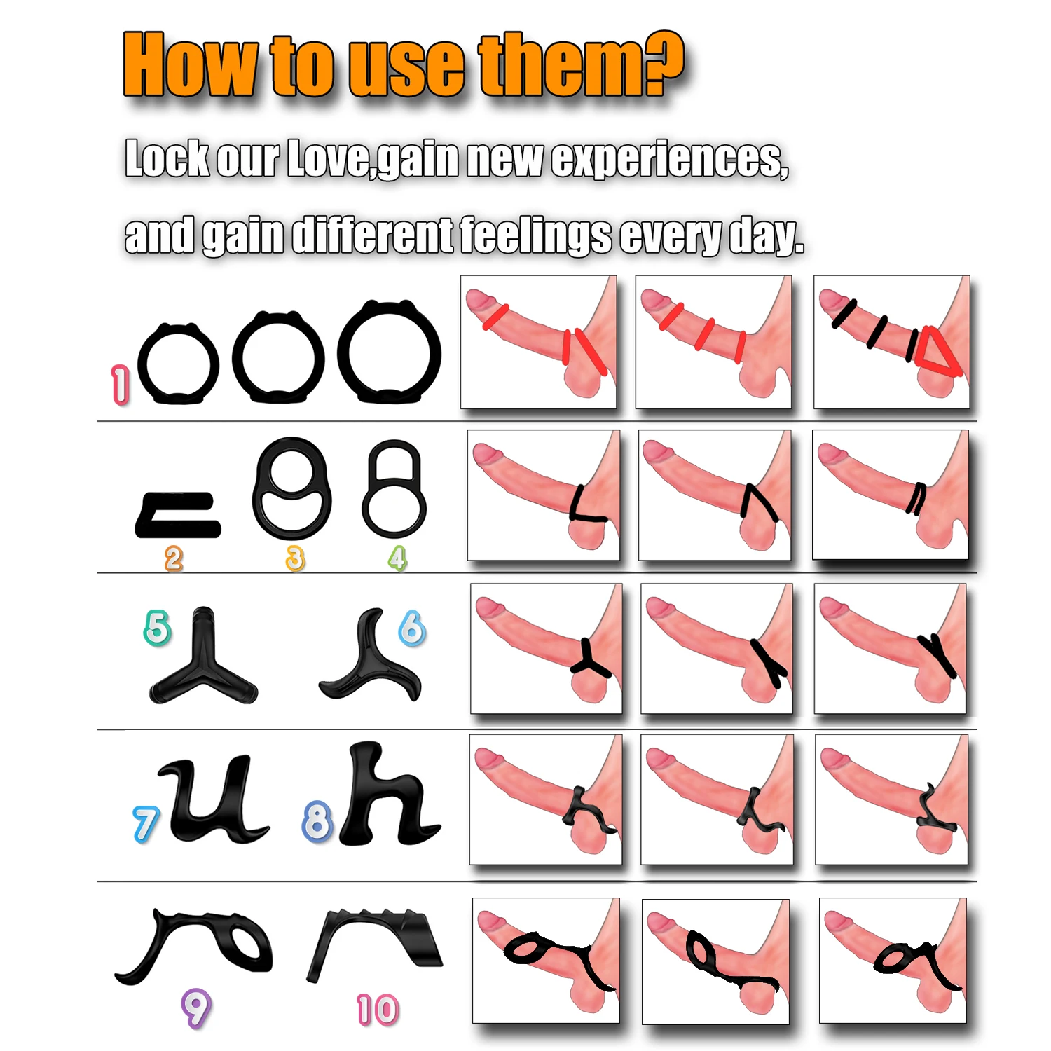 Silicone Cock/ Penis Rings Set with 7 Different Sizes for Erection Enhancing, Stronger condom Adult Sex Toys for Men or Couple