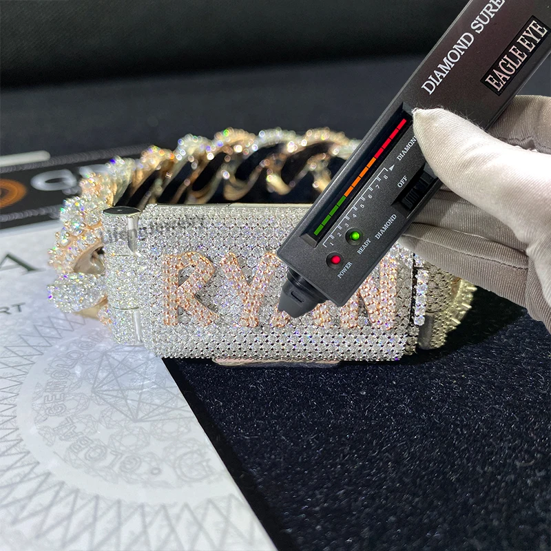 Lifeng Jewelry Custom Name Men Miami Two Tone Color Moissanite Cuban Link Chain Sterling Silver Bracelet