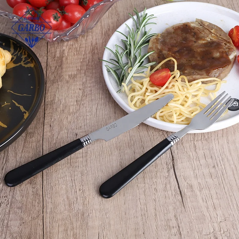 Wholesale South America Hot Sale Cheap 410 Stainless Steel Black Plastic Handle 36pcs Cutlery Flatware Sets with PVC Gift Box