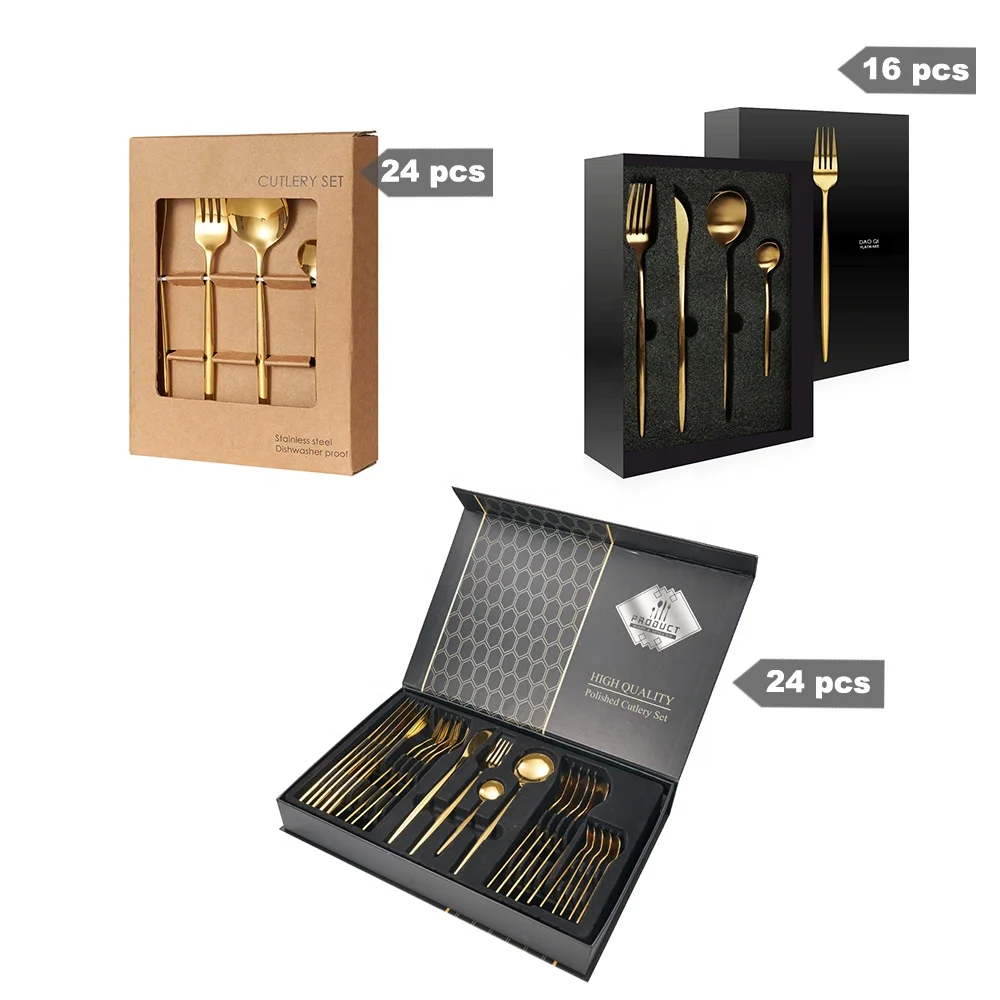 Inox 18/8 reusable black cutlery set cubiertos dorados 5 pieces set