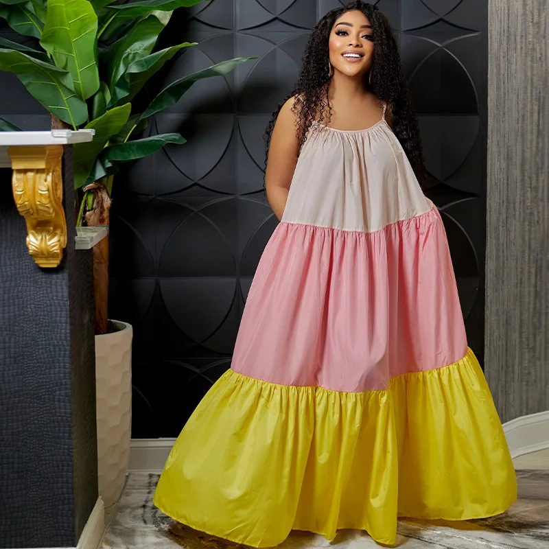Wholesale Fashion Summer Color Blocking Plus Size Sundress African Maxi Dresses