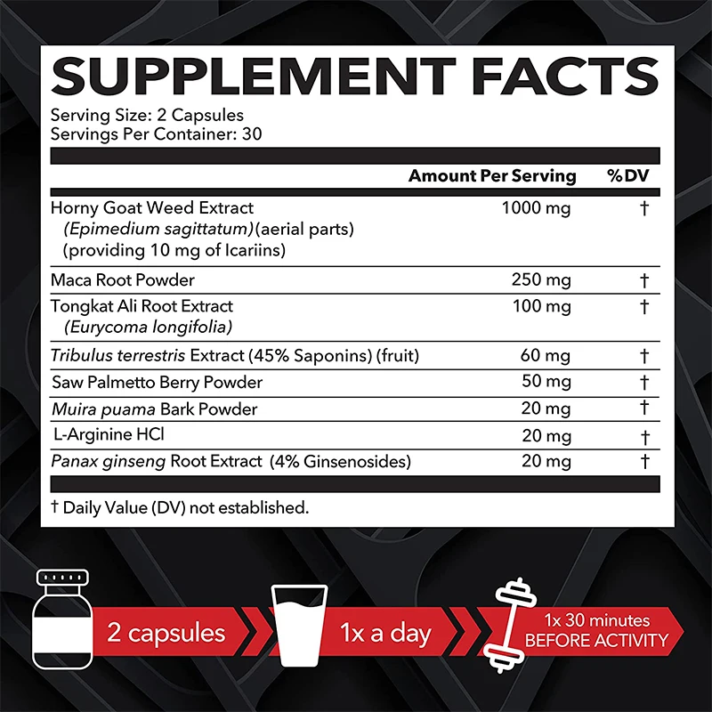 Экстракт ороговевшей козьей травы комплекс капсул с корнем L Arginine Maca усиленная энергия и стамина