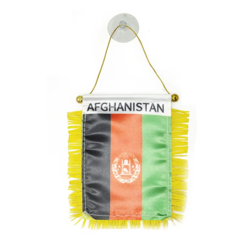 Custom Car Window Fags Hang Afghan Small Car Mirror Flag Afghanistan Mini Pennant Flag With Tassels