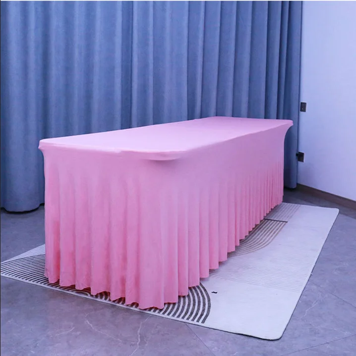 Polyester Rectangular Fabric Blue Stretcher Table Skirt 60 Pair Birthday Table Skirts For Wedding Party Table 90 Round Stretcher
