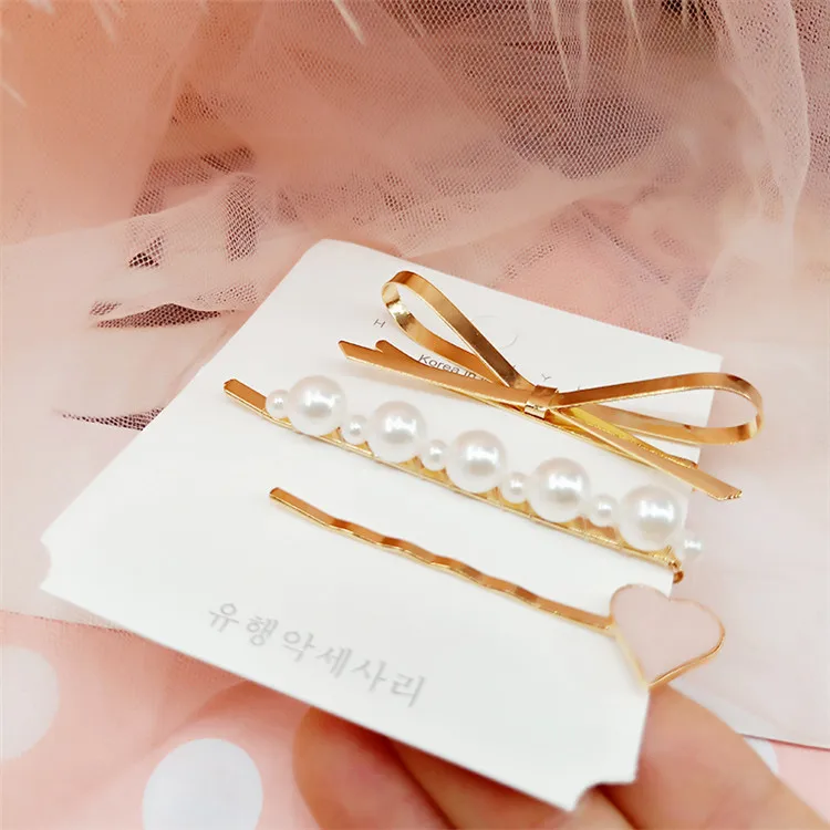 
2020 wholesale fashion gold metal hair clip bow bobby pins hairpins 3pcs set 