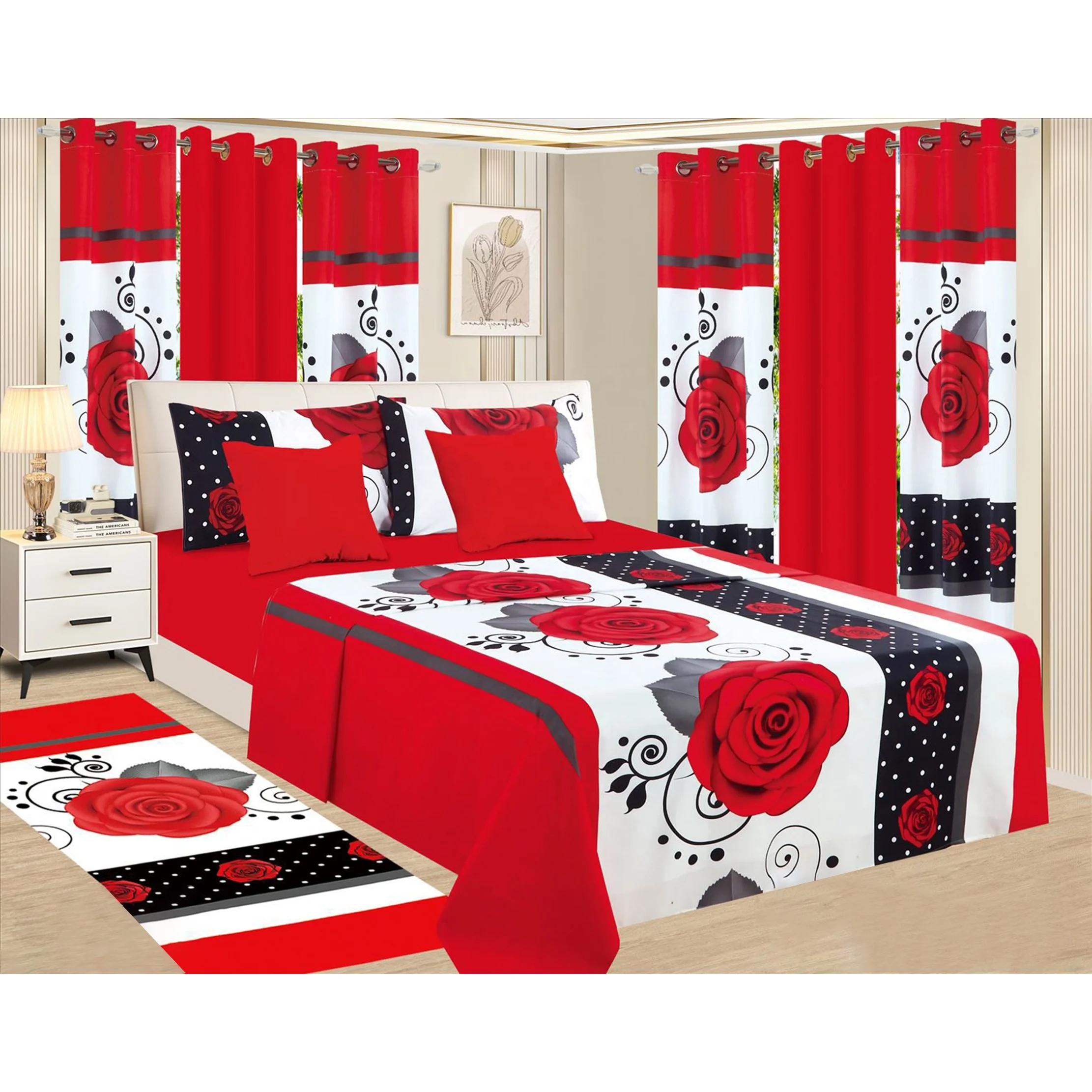 Good Quality bedding sets with matching curtains home Bedsheet Cotton Bedskirt King Size 13 piece in stock