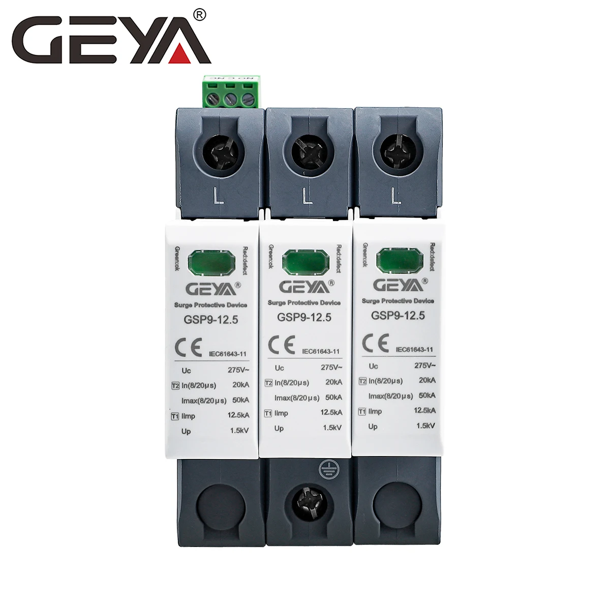 GEYA GSP9-12.5-3P-12.5KA NEW Design High quality Surge Lightning Protector Din Rail Module for DC Power