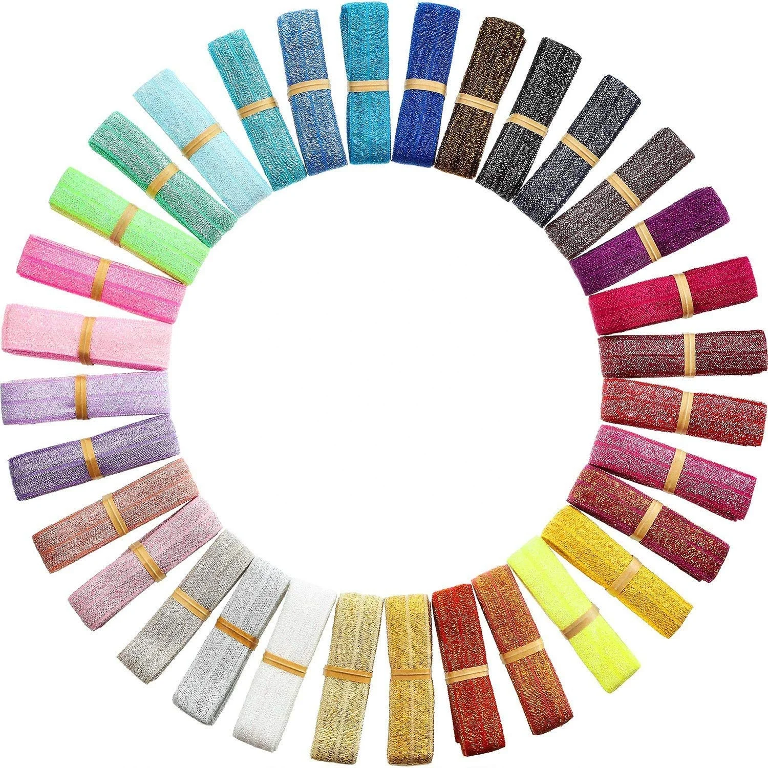 Glitter Metallic Fold Over Elastic Stretch FOE Elastic band for Hair Tie 5/8 Inch Wide Headband Elastic