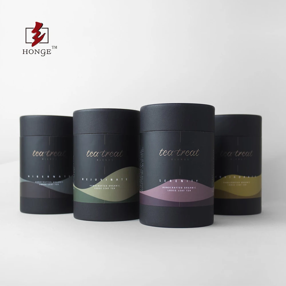 Honge Custom Printing Biodegradable Cylinder Tube Food Paper Cardboard Premium Tea Canister Bags Tube Box Packaging for Loose Te