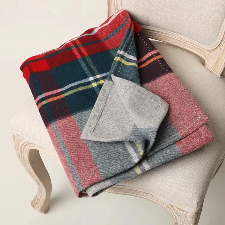 Inner mongolia cashmere travel wrap stole scarf wool oversize plaid blanket doubled sided shawl wholesale