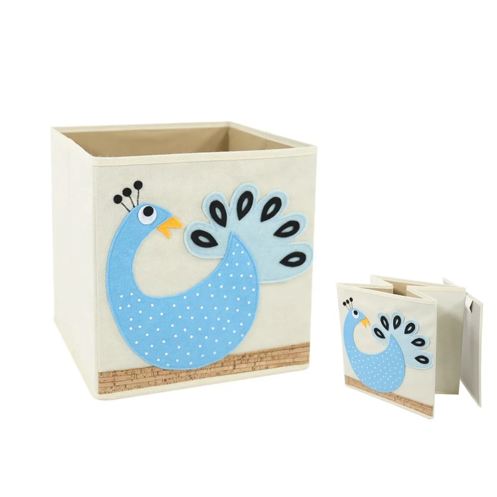Cartoon Hedgehog Peacock Pattern Clothes Organizer Foldable Storage Boxes Fabric Cube Storage Boxes For Clothes Sundries