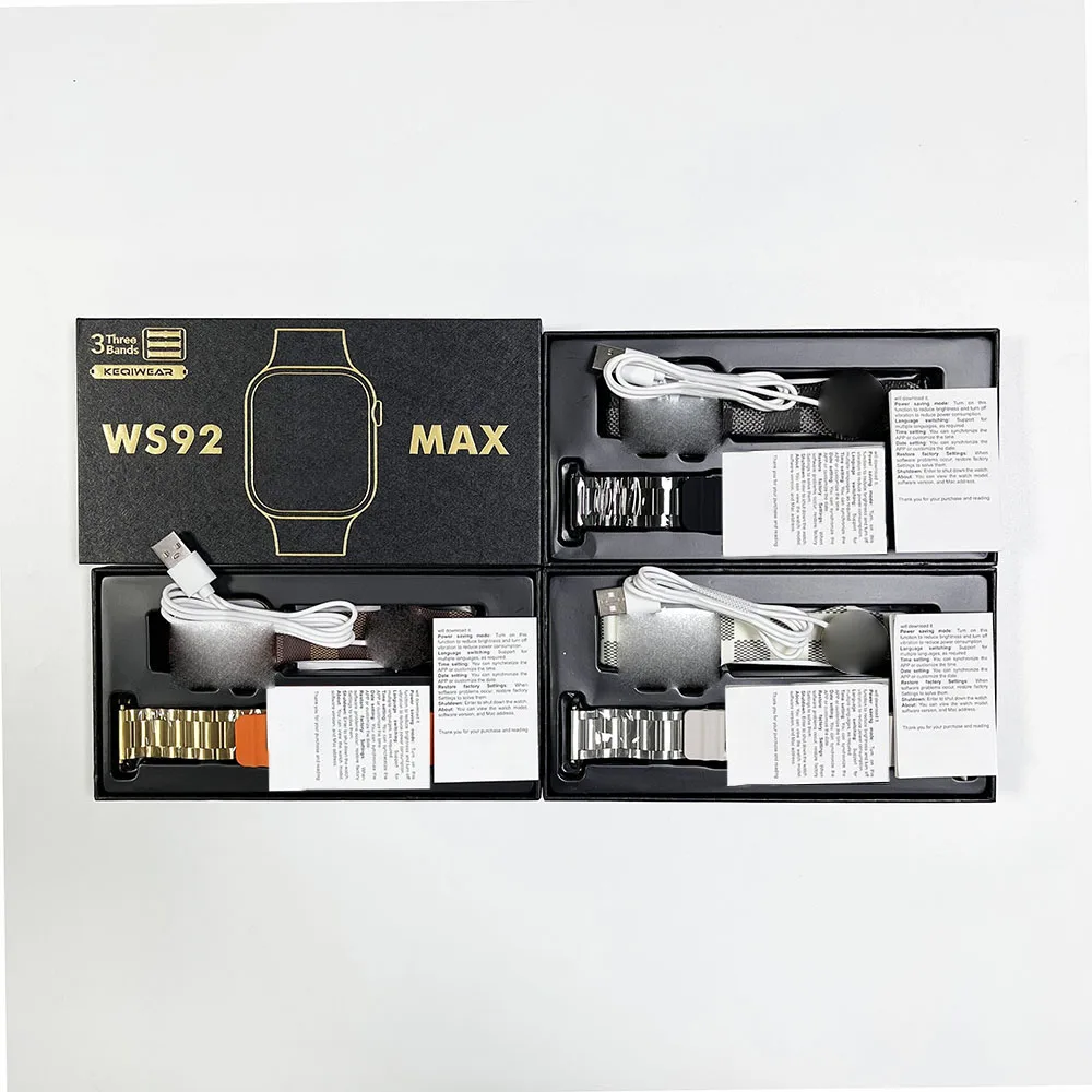 3 Bands Reloj Inteligente WS92 MAX Full Touch Screen Wireless Charging Chain Straps Calculator and Game Smart Watch WS92MAX