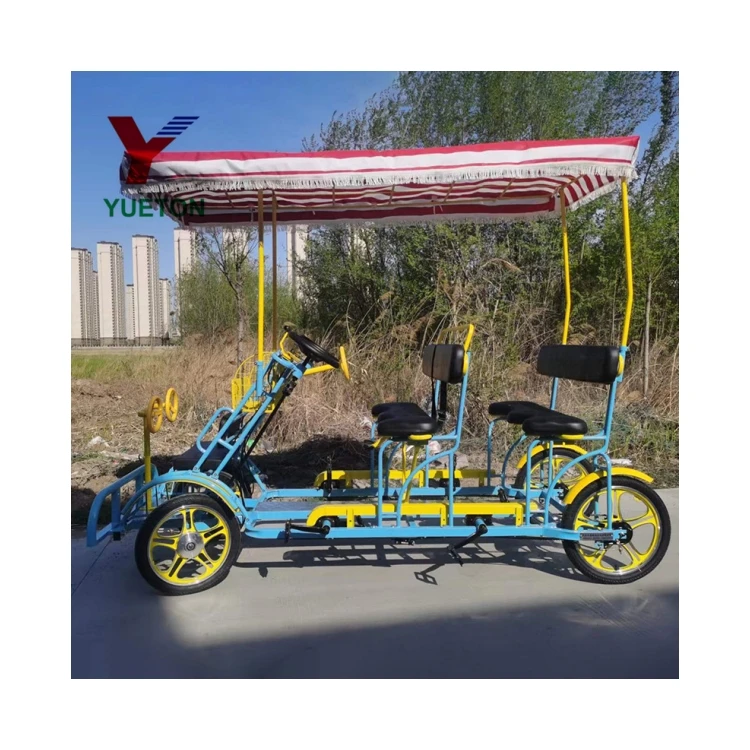 26 Inches Tandem Bike 4 Wheel Adult Pedal Sightseeing Tandem Bicycle 4 Seats  Bicycle