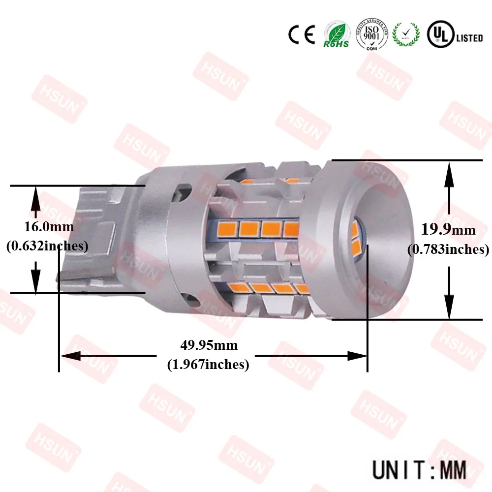 HSUNLAMP автомобильный аксессуар P21W BA15S янтарные светодиодные лампы 3156 светодиодный сигнал поворота luz для автомобиля 1156 1157 стоп-сигнал 12