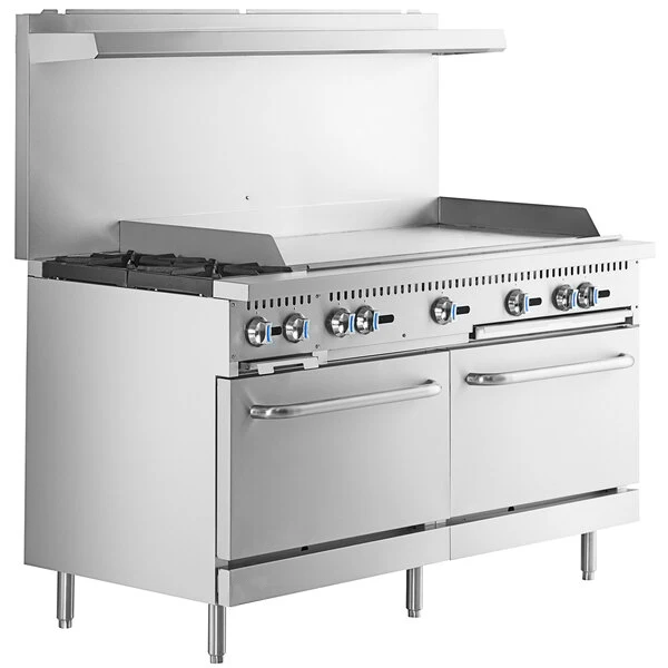 2 Burners 60 Inch Gas Stove  With 48 Inch  Griddle And  2 Standard Ovens  Commercial Cooking Equipment Gas Range For Restaurant