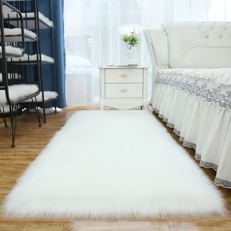 hot sale dark blue rectangle synthetic sheepskin furry faux fur rug mat