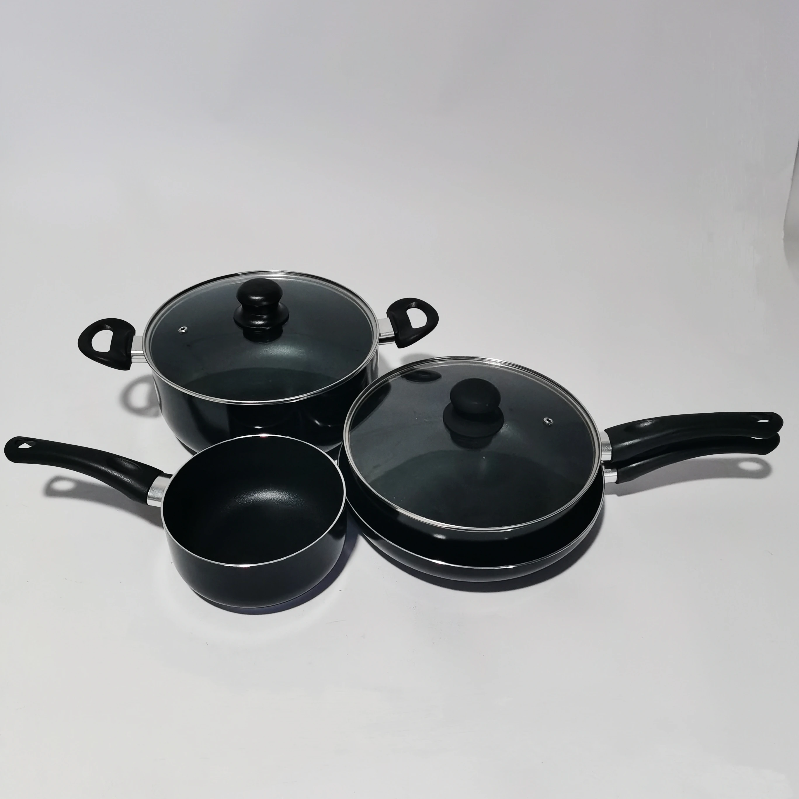 Non Stick Glossy Black Color Cookware Set Sauce Pan Set Kitchen Using Cooking Pot