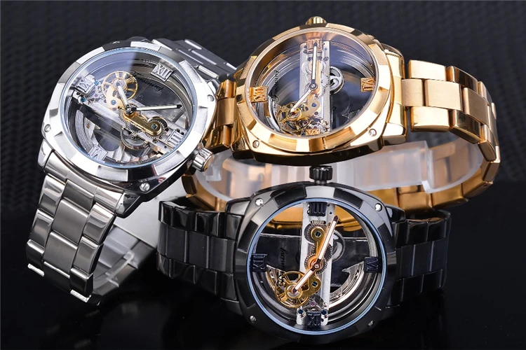 Forsining Watch GMT1165 Men Transparent Design Mechanical Silver Gear Skeleton stainless steel automatic watches men