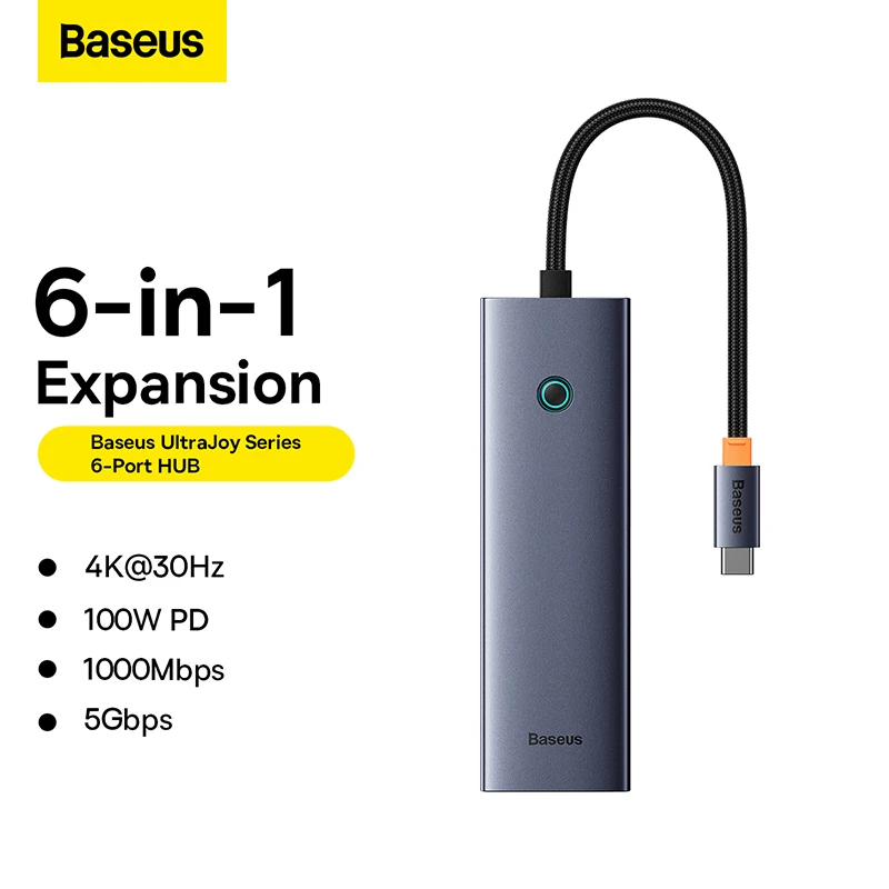 Baseus 4K 30Hz USB C Hub 3.1 USB 3.0 PD 100W Adapter Type C to HD-MI 6-Port HUB Docking Station