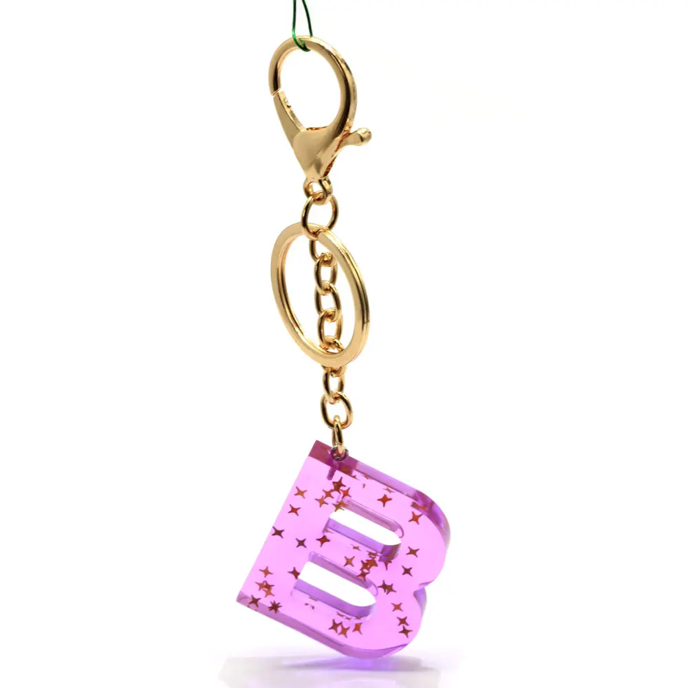 Glitter Resin Letters Lobster Clasp Keychain Plastic Alphabet Letter Design Key Chain for Leather Bag Handbag Purse Key Ring