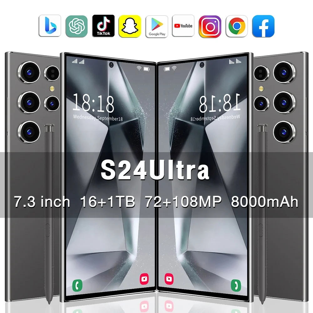 Original S24 Ultra Android 14 5G unlocked cell phone 7.3 inch HD Screen 16GB+1TB Dual Sim GSM cellular 5G smart Mobile phones
