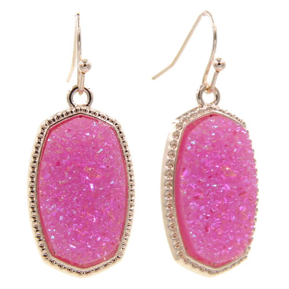 luxury designer jewelry women Oval Style Resin Drusy Druzy Charms Earings Brand Jewelry for Wedding Party Gift Christmas RGOLD