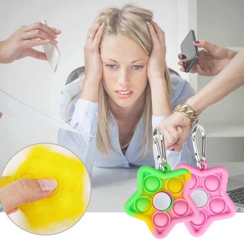 Juguetes Para Los Ninos Educational Kids Gift Key Chain Finger Bubble Spinner Star Fidget Toys