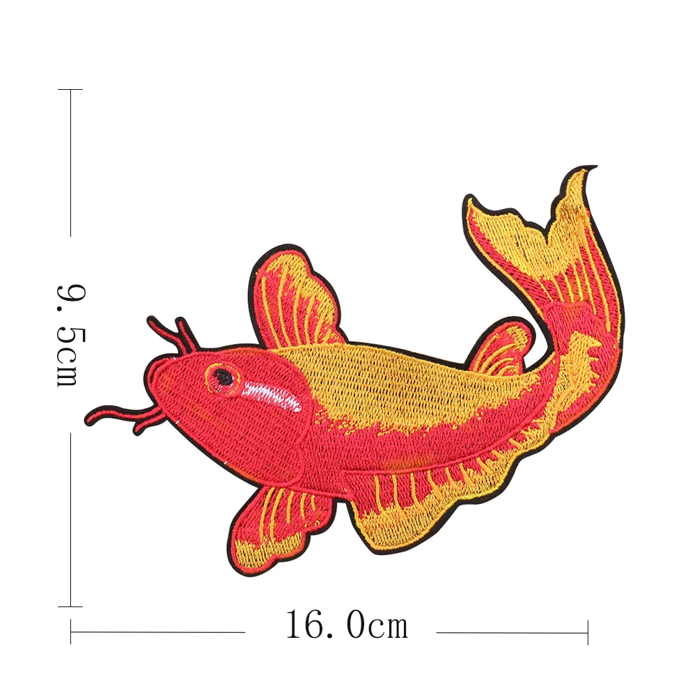Wholesale Custom Large Size Twill Koi Carp Fish Embroidery Patch Ironing Patches For Clothing